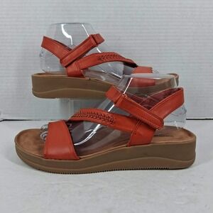 Baretraps Frolick Womens Orange Wedge Sandals Whipstitch Strappy Size 8.5M